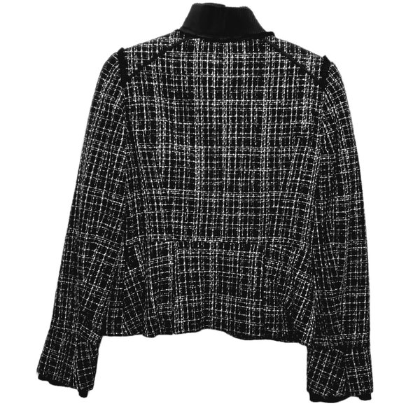 White House Black Market Black & White Tweed Blazer with Silky Ruffle Trim - Picture 12 of 13